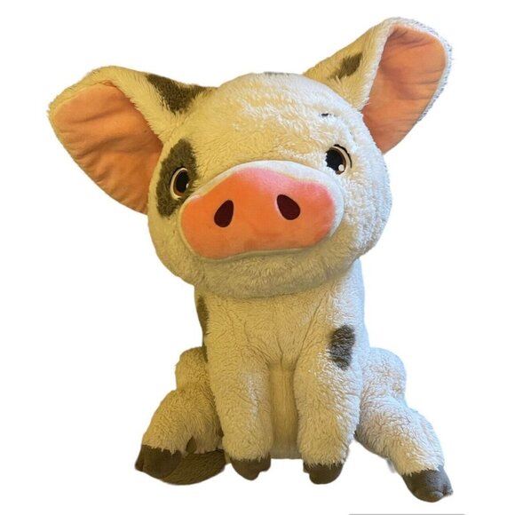 The Disney Store Moana Large 18” Pua Plush Pig Stuffed Animal White Pink Soft - Picture 1 of 8